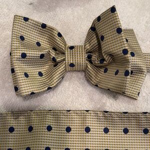 NY Collection Gold and Blue Polka Dot Bow Tie